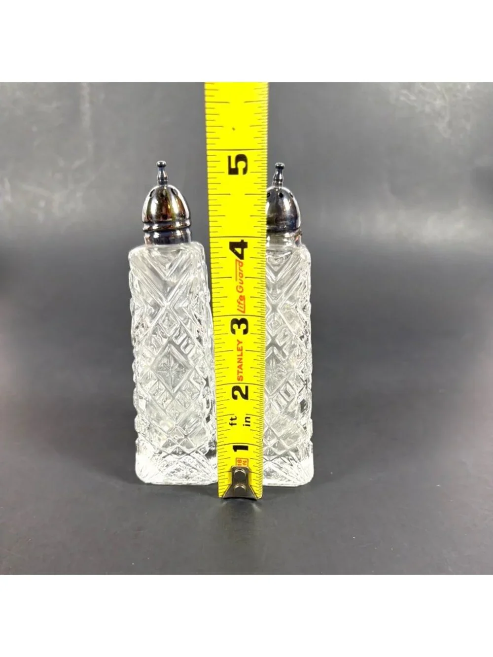 VTG 50s Crystal Salt Pepper Shakers Heavy Cut Glass Diamond Pattern AS IS Parts - Picture 5 of 14